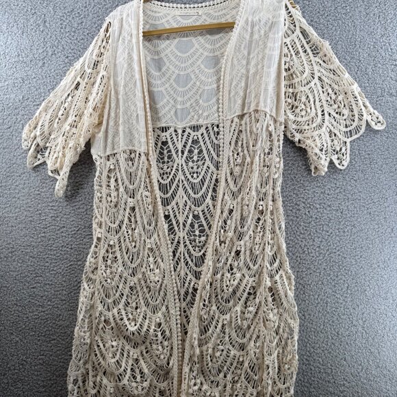 Do Everything In Love  Crochet Lace Long Kimono Cardigan  One Size - Picture 2 of 6